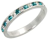 Sterling Silver Eternity Band, w/ December Birthstone, Blue Topaz Crystal, 1/8 (3mm) wide