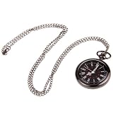 45mm Schwarz Rund Kettenuhr Kette Taschenuhr Umhängeuhr