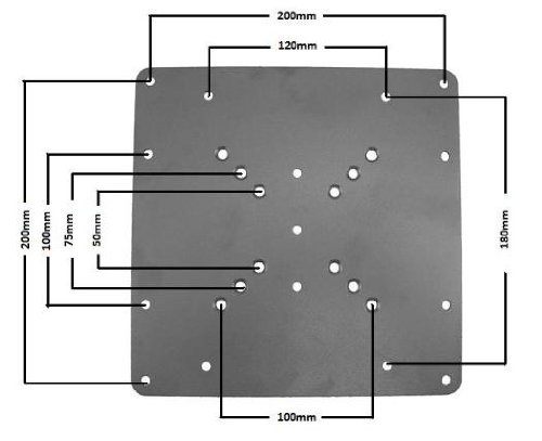 Arrowmounts AM-201C VESA Conversion Plate for Wall Mounts to extend to 200 x 200 mm AM-201C/13-32 Silver