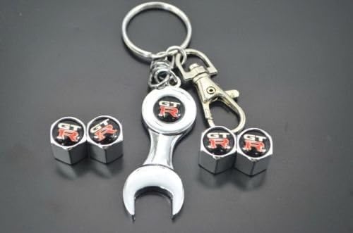 GTR Metal Car Tire Wheel Valve Stems Caps + Key Chain for Nissan All Model