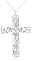 Sterling Silver Cubic Zirconia Filigree Cross Pendant, 18"