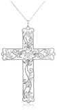 Sterling Silver Cubic Zirconia Filigree Cross Pendant, 18
