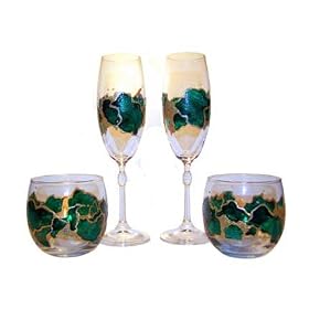 Click here to buy ArtisanStreet's Emerald Anniversary Set. 2 Champagne Glasses and 2 Large Candle Holders. Set....