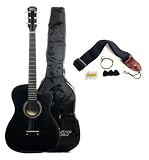 Austin Bazaar 38 Inch Black Cutaway Acoustic Guitar with Gig Bag and Accessories