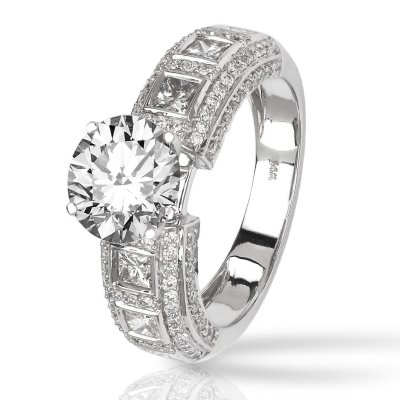 Bezel Set Princess And Pave Set Round Diamonds Engagement Ring with a 3.07, H, , SI3, EGLUSA, Certified