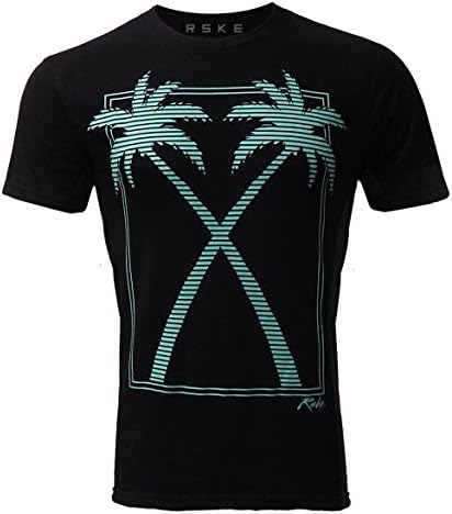 RSKE California Palm Trees Turquoise T Shirt Mens Casual Beach Tee LA Style (SMALL, BLACK)