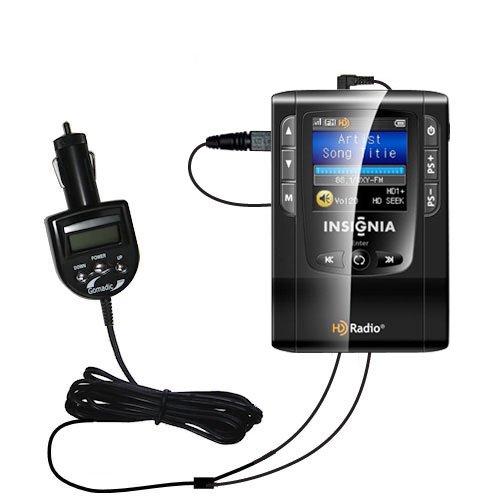 2nd Generation Audio FM Transmitter plus integrated Car Charger for the Insignia NS-HD01 Portable HD Radio Player with Gomadic TipExchange Technology