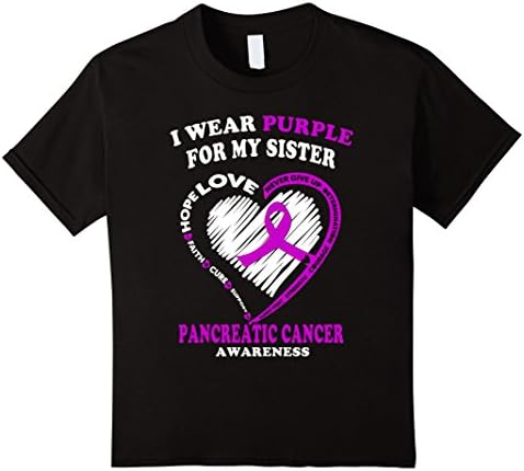 Kids Pancreatic Cancer T Shirt - I Wear Purple For My Sister 8 Black