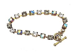 Bracelet - B125 - Swarovski (tm) Crystal Stones - Antique Gold Tone Metal ~ Blk Diamond Mix