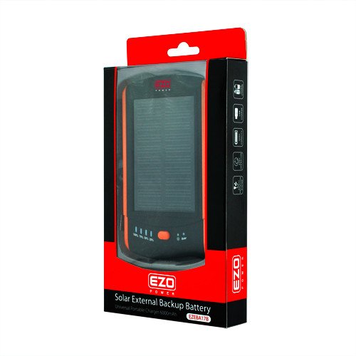 EZOPower High Capacity 6000mAh 2-Port Portable Solar External Backup Battery Charger - 2A/ Black Orange for iPhone, Blackberry, Smartphones / E-readers / MP3 Players and More USB Powered Devices