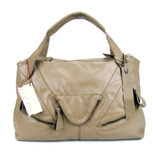 NICOLI Italian Designer Beige Leather Large Tote Handbag