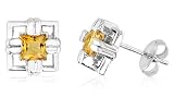 Princess Cut Citrine Earrings Sterling Silver