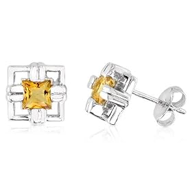 Princess Cut Citrine Earrings Sterling Silver by Peora
