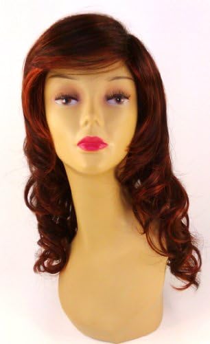 Long Dark Brown w/Red Highlights Wig - Quality Kanekalon Synthetic Hair Loss Replacement Natural Looking Fashion for Women