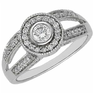 14K White Gold Pre Set Round Diamond Engagement Ring