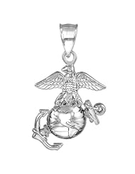 14k White Gold US Marine Corps Large Military Patriot Pendant