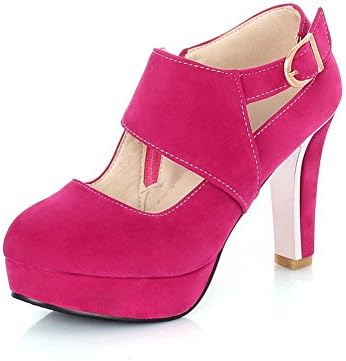 Vouge001 Womans Closed Toe Round Toe High Heel Spikes Stilettos Suede Frosted Solid Pumps, Red, 44