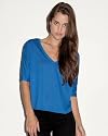 Bella Ladies Flowy V-Neck Cropped Half Sleeve T-Shirt. 8825