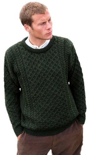 Aran Crafts Men's Merino Crew Neck Sweater Green