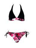Rampage 2 Pc Black & Mod Pink Print Halter Bikini Large