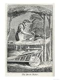 Brickmaker at Work Under a Thatched Shelter His Wheelbarrow Beside Him Art Giclee Poster Print, 18x24
