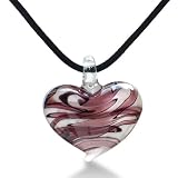 Purple, Black, and White Murano Glass Heart Pendant on Black Leather Cord 41RGGbteRQL. SL160 Purple, Black, and White Murano Glass Heart Pendant on Black Leather Cord