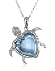 10k White Gold Turtle Sky Blue Topaz Diamond Pendant Necklace (0.03 cttw, I-J Color, I2-I3 Clarity), 18"