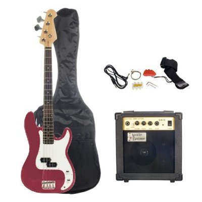AB 43 Inch Electric Bass Guitar with 10 Watt Amp Combo - Transparent Red