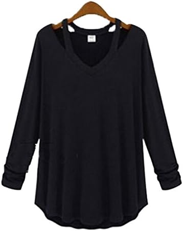 Sunshy Womens Casual Long Sleeve Plus Size Top Tshirts (Black, XXL)