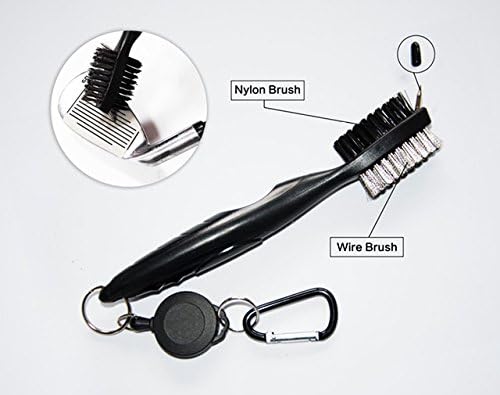 WHOOT Best Heavy Duty Golf Brush and Club Groove Cleaner, 2 Ft. Retractable Zipline Aluminum Carabiner. Easily Attaches to Golf Bag (Black)