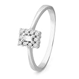 10KT White Gold Baguette and Round Diamond Square Promise Ring (1/6 cttw)