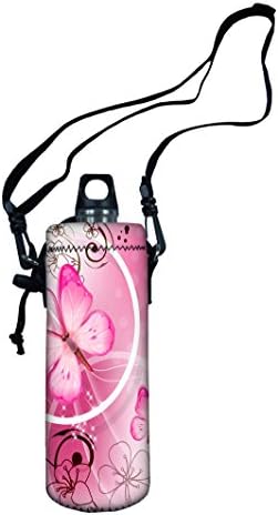 Colorfulbags® HOT Selling NEW pink butterfly and flower 750ml (750 Milliliter) Sport Water Bottle Case Cover Sleeve Bag Wide Mouth Insulated Pouch Holder with Shoulder Strap