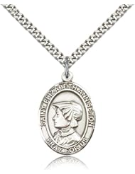 Free Engraving Included Medal- Sterling Silver St. Saint Elizabeth Ann Seton Pendant 1" Oval 7224SS w/24" SG Heavy Curb Chain w/Box Patron Saint of Loss of Parent or Child