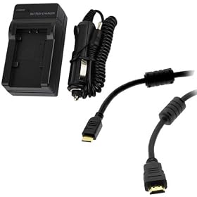 GTMax VW-VBK180/360 Battery Charger with Car Adapter + 6 Feet Mini HDMI Male to Male Full HD Cable for Panasonic HDC-SD800K HDC-TM10 HDC-SD90K HDC-TM80 HDC-HS80K HDC-TM90K HDC-SD40K HDC-TM40K Camcorders