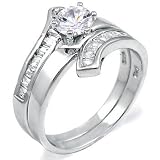 Silver Wedding Engagement CZ Ring Set - size 5