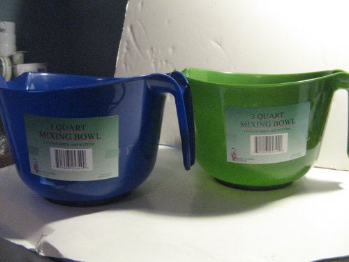 Plastic Mixing Bowl with Handle. 3 Quart. Bright Colors. Stackable
