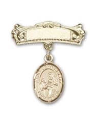 14K Gold Baby Badge with St. John of God Charm and Arched Polished Badge Pin