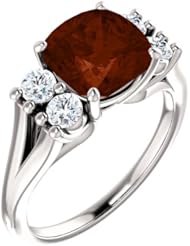 18K White Gold 8.00x8.00mm Antique Cushion Cut Mozambique Garnet and Diamond Ring -- LIFETIME WARRANTY