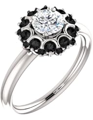Platinum Round Cut White and Black Diamond Flower Inspired Ring -- LIFETIME WARRANTY