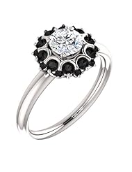 18K White Gold Round Cut White and Black Diamond Flower Inspired Ring -- LIFETIME WARRANTY