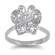 Sterling Silver and Rhodium Plated Ring with Clear CZ - Butterfly - 14 x 3 mm (Size 4-10)