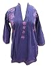 Purple Pleated Tunic Floral Embroidered Cotton Kurti Top