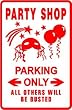 PARTY SHOP PARKING balloons card supply sign