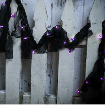 Halloween LIGHTED GAUZE GARLAND Indoor/Outdoor BLACK with PURPLE LIGHTS Battery Operated (20 LED Lights--8 Feet Long)