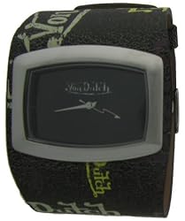 Von Dutch All Black Logo Wide Band Stainless Steel Square Quartz Fashion Trendy Style Watch