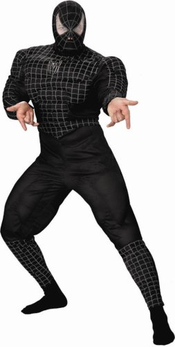 Childrens Toyshop  Toys : Black Spiderman  Deluxe Muscle Adult Costume - Size 42/46