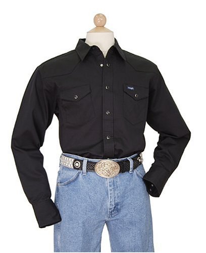 Wrangler Men's Cowboy Cut Work Western Long Sleeve Shirt, Black