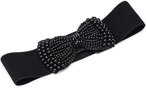 Women Lady Sweet Pearl Bow Stretch Elastic Dress Waist Band Wrap Belt