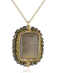 Dana Kellin Lovely Labradorite with Silver Pyrite Rondelles Rectangular Pendant Necklace
