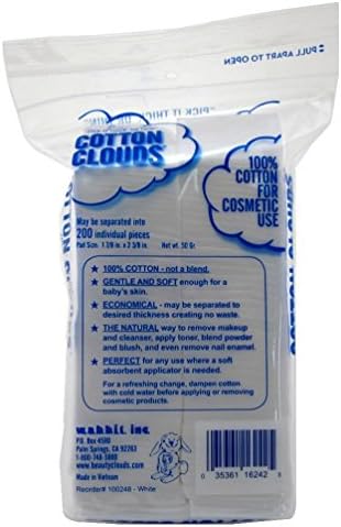 Cotton Clouds White 200 Count (100% Cotton Cosmetic Pads)